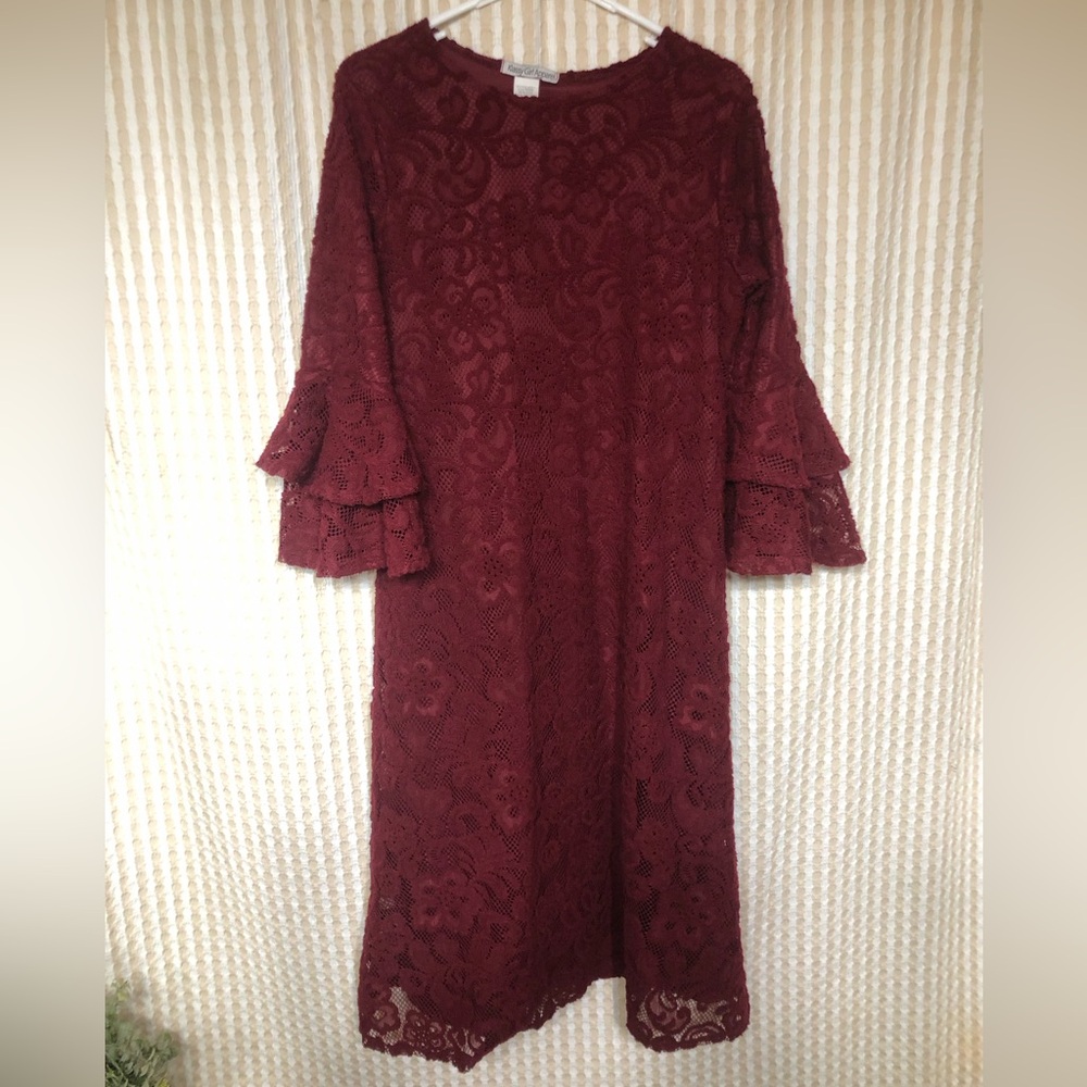 Dark red lace dress with Bell Sleeves